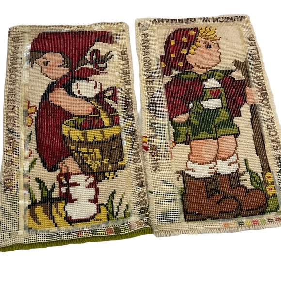 Latch Hook Rug Hummel Peasant Girl & Boy Wall Hanging 1980 Joseph Mueller - Picture 5 of 11
